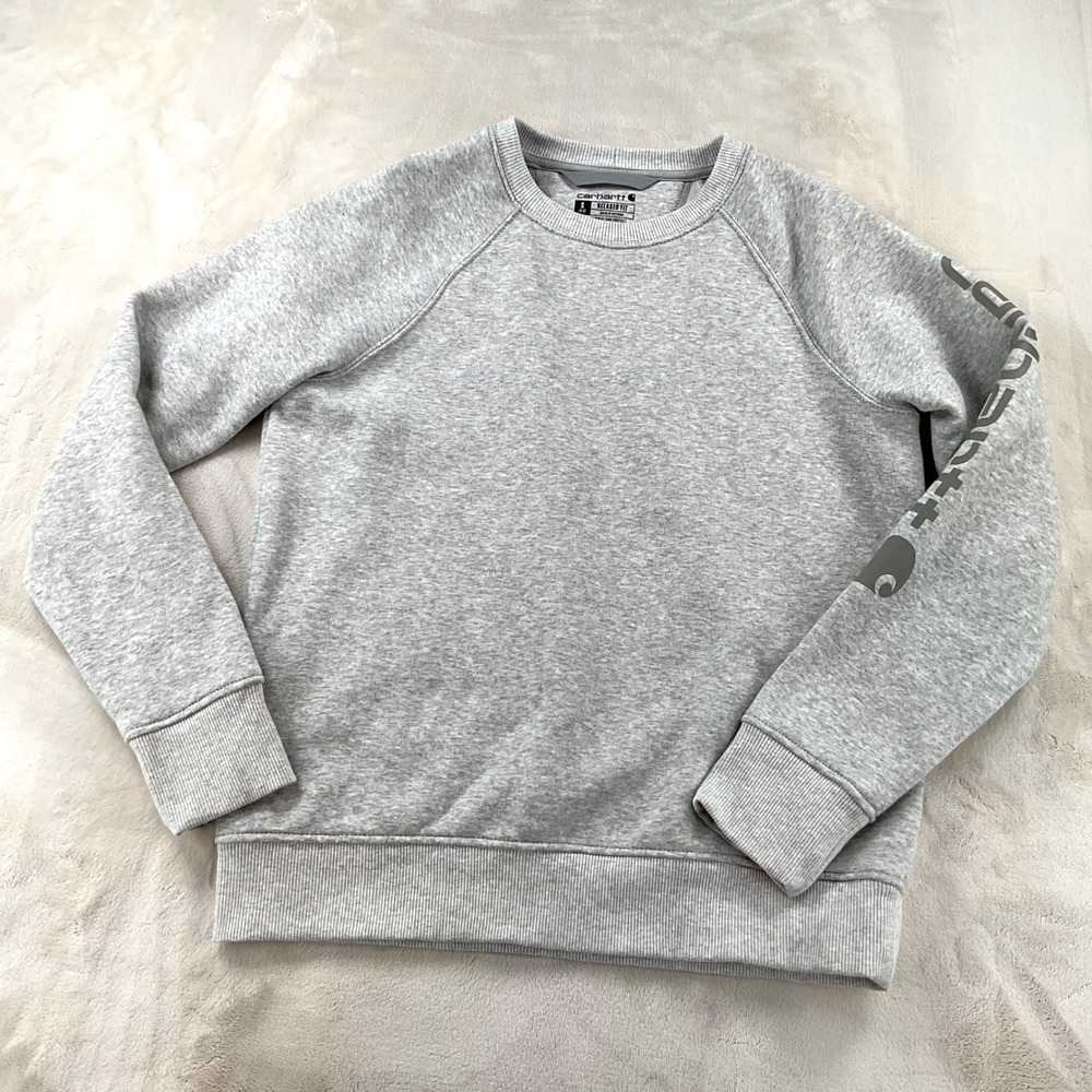 Carhartt Women Relaxed Fit Logo Sleeve Crewneck Sweatshirt Gray TS6718-W Small